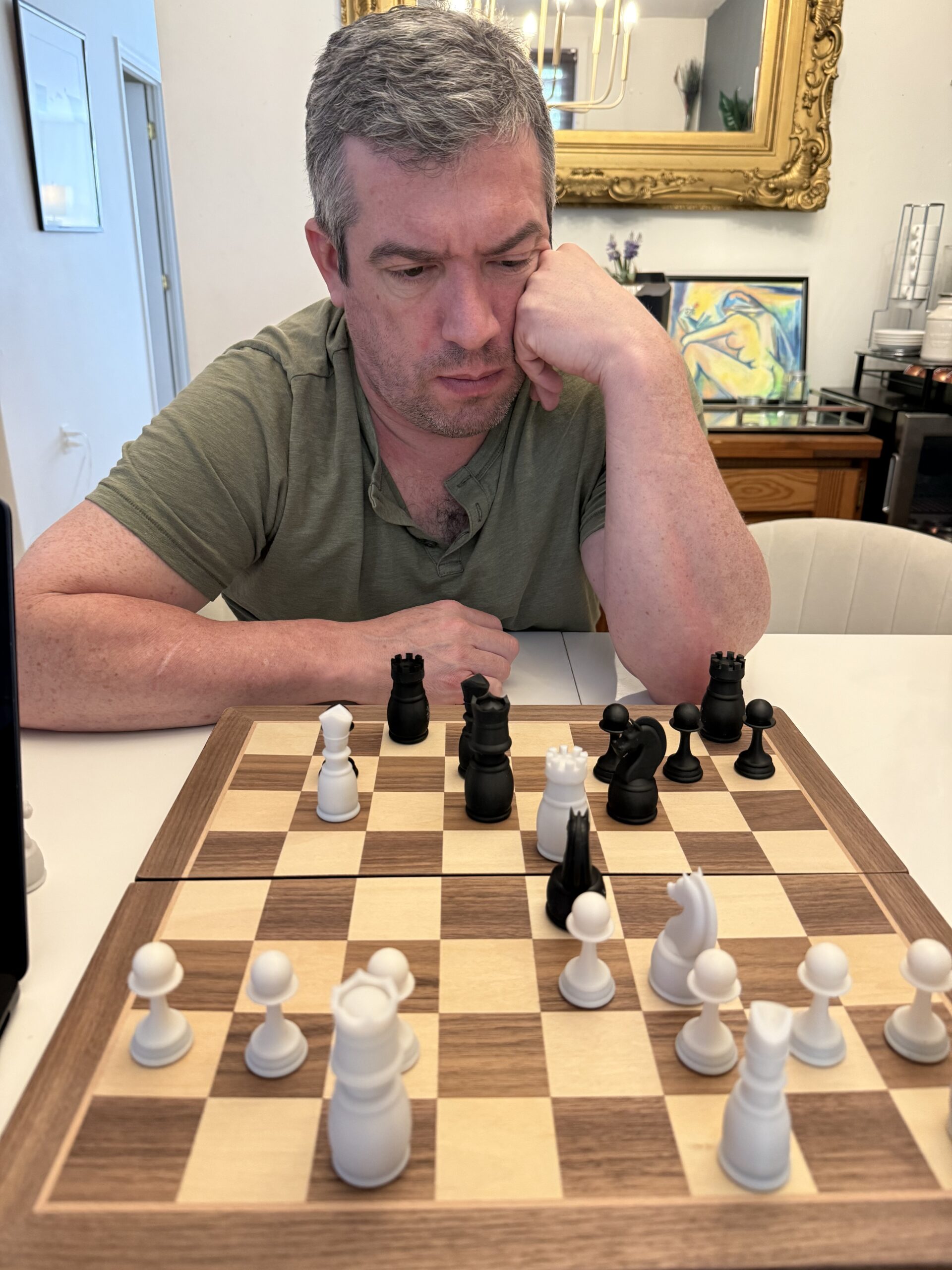 Playing a game on the custom 3D printed chess set