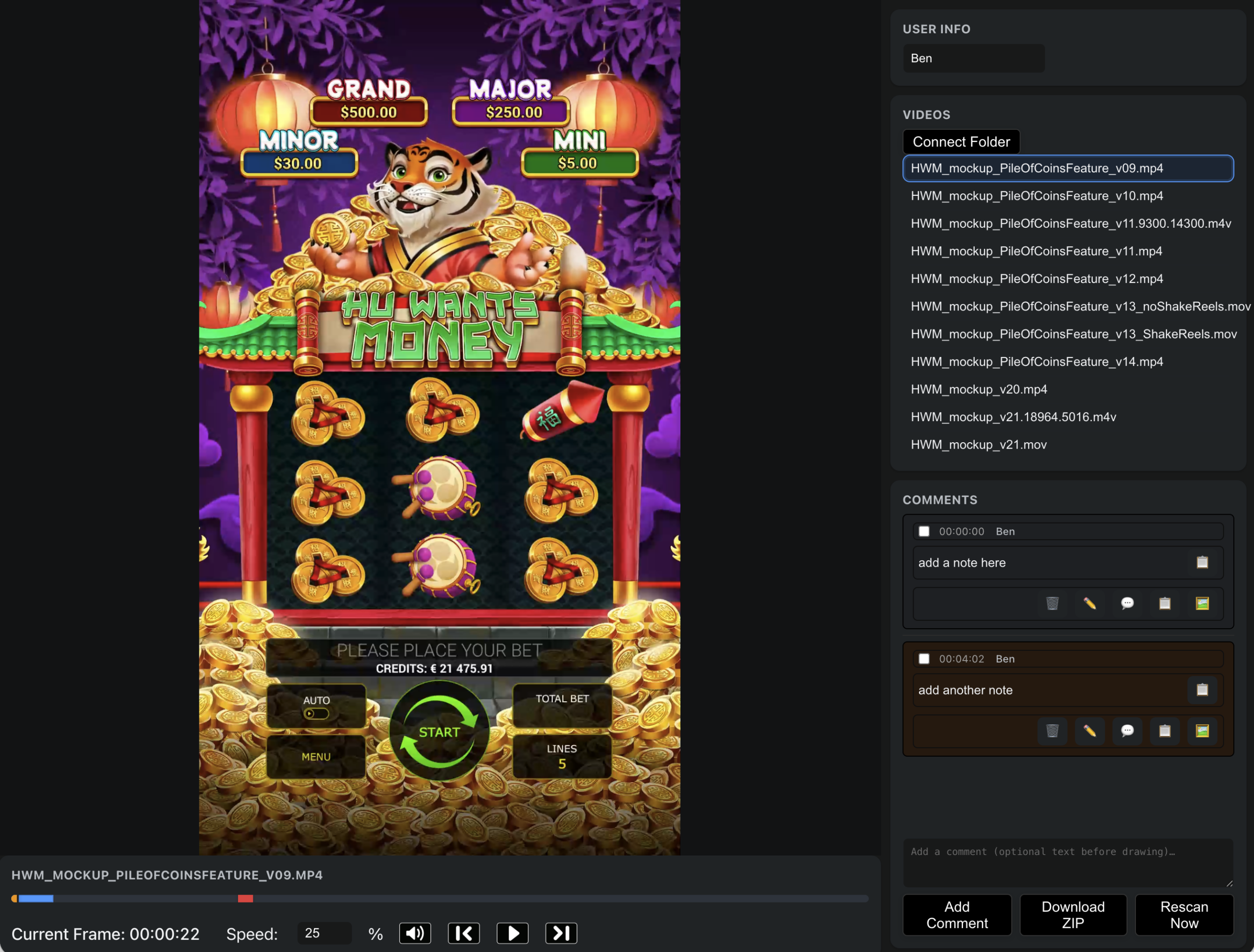 Comments anchored to specific timestamps within the video