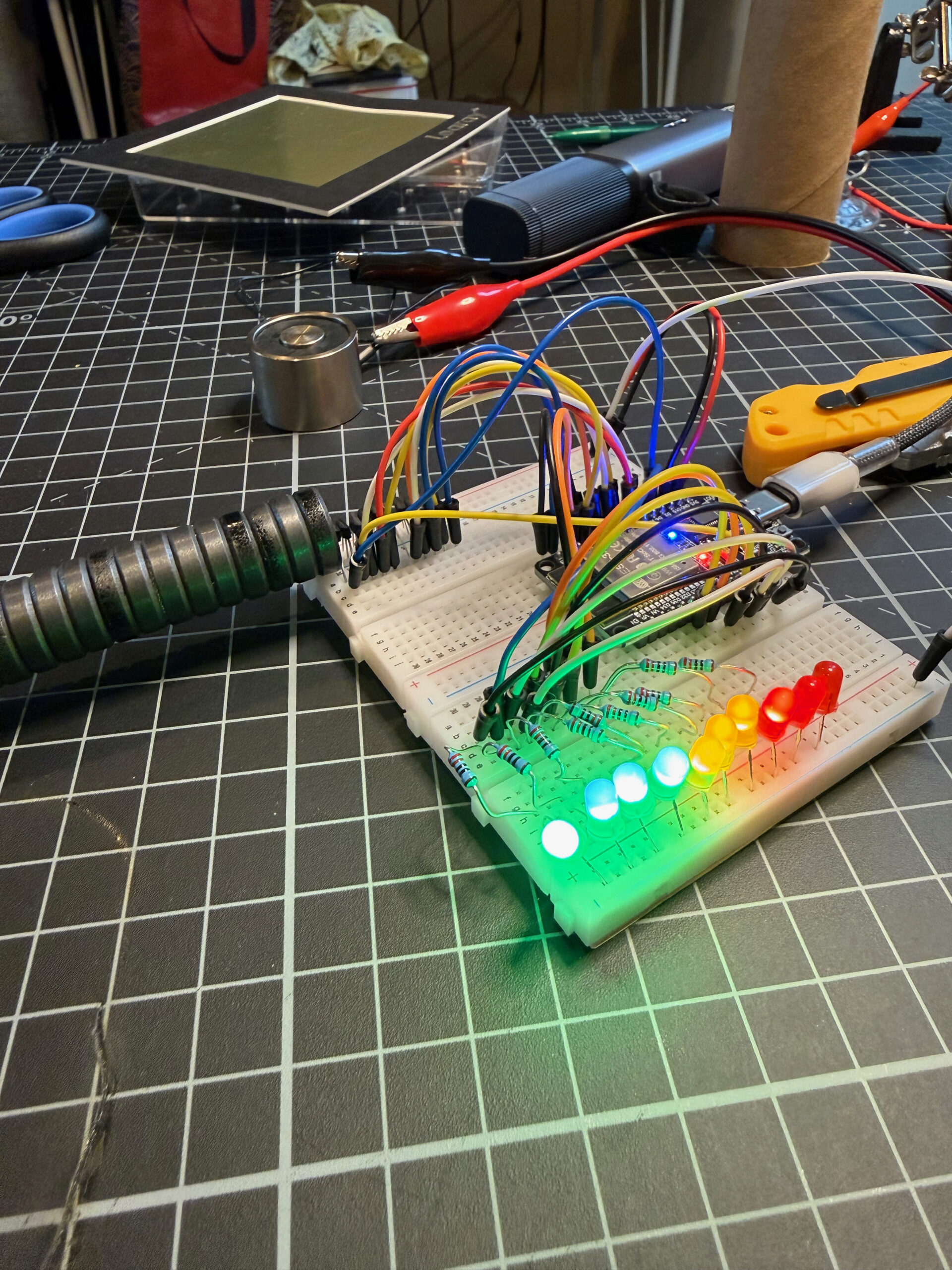 Side view of the lit rainbow bargraph